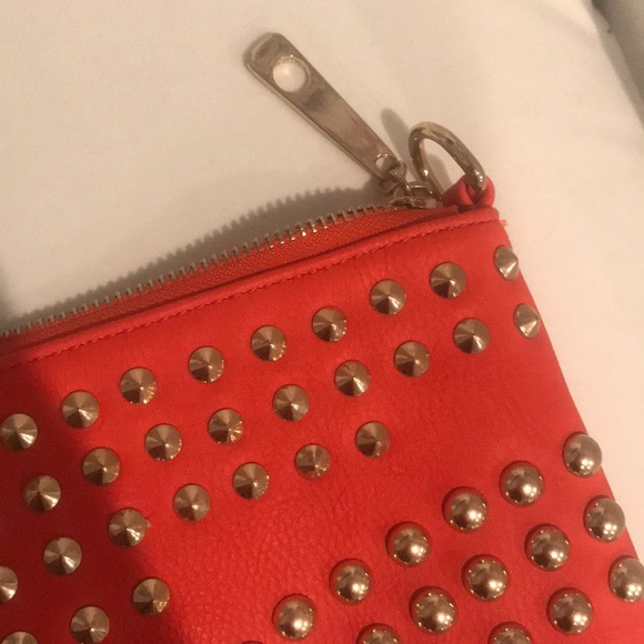 Bebe orange and gold studded large wristlet clutch - Picture 2 of 5